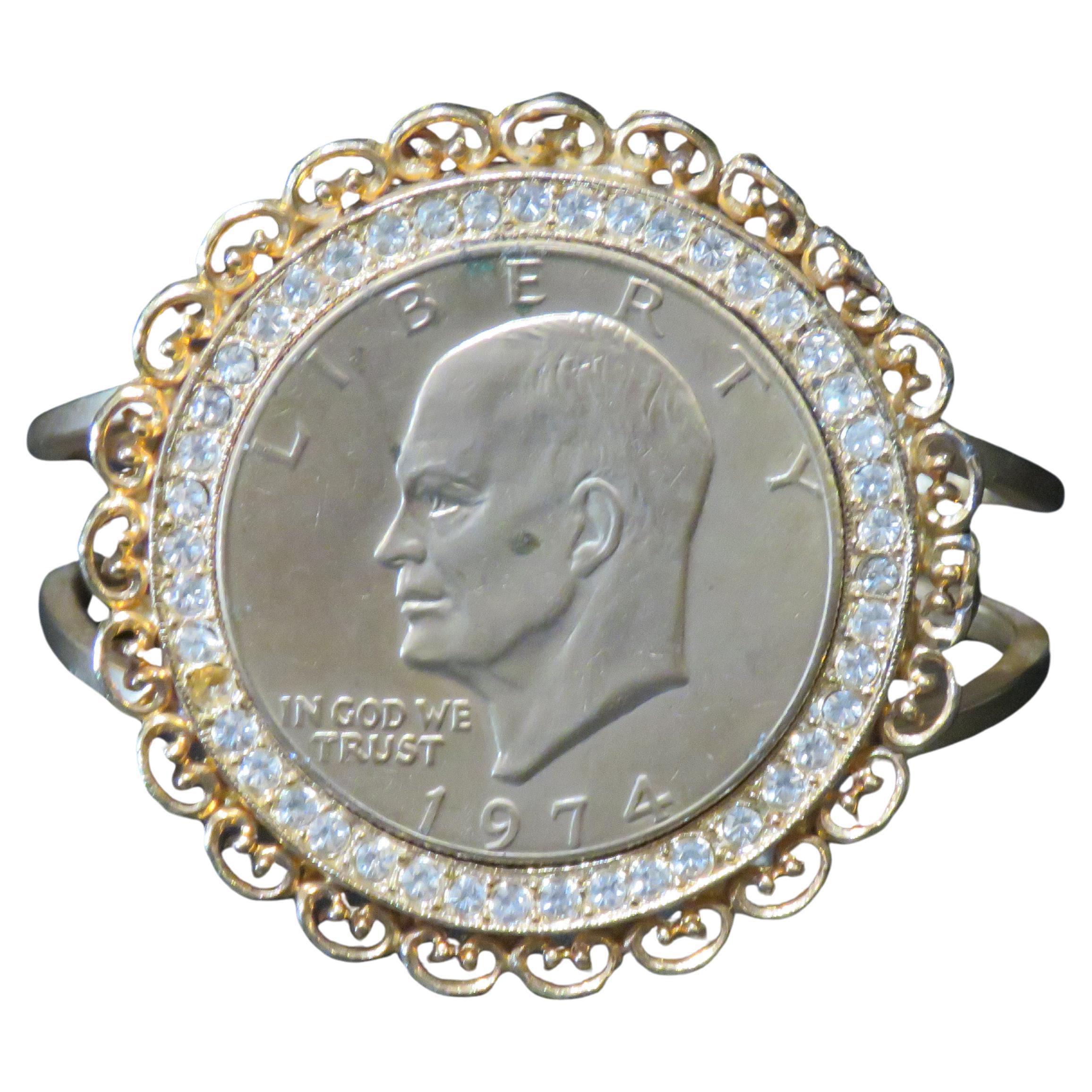 Magnificent NYC Estate 18KT Heavy Gold Overlaid 1970s Dwight Eisenhower bangle