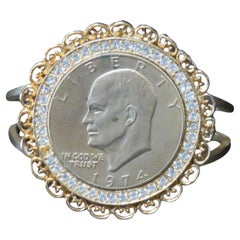 Magnífico brazalete Dwight Eisenhower de la década de 1970 de NYC Estate de oro pesado de 18 quilates superpuesto