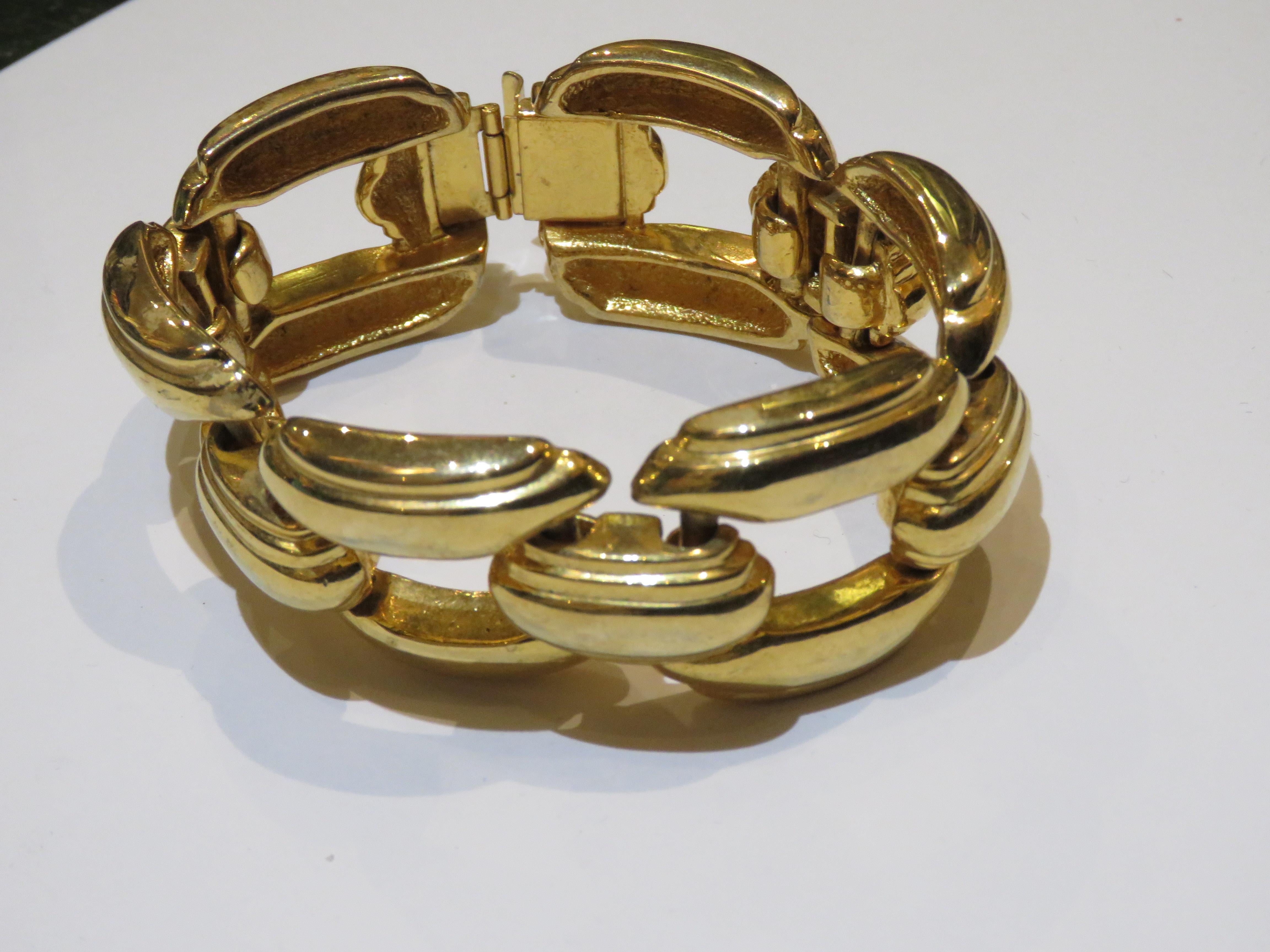 Magnificent NYC Estate 18KT Heavy Gold Overlaid 1980s Chain Gold Link Bracelet For Sale 1