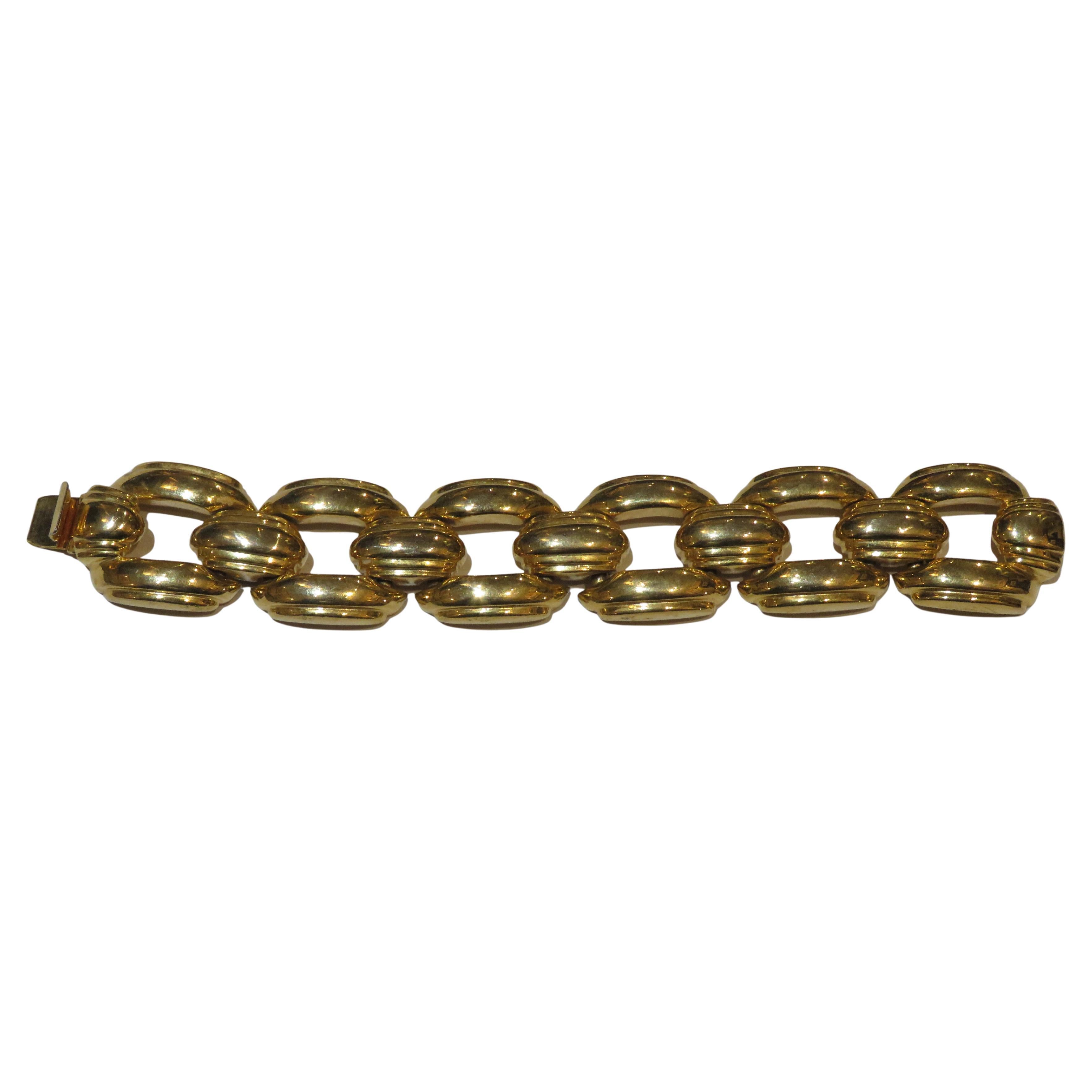 Magnificent NYC Estate 18KT Heavy Gold Overlaid 1980s Chain Gold Link Bracelet