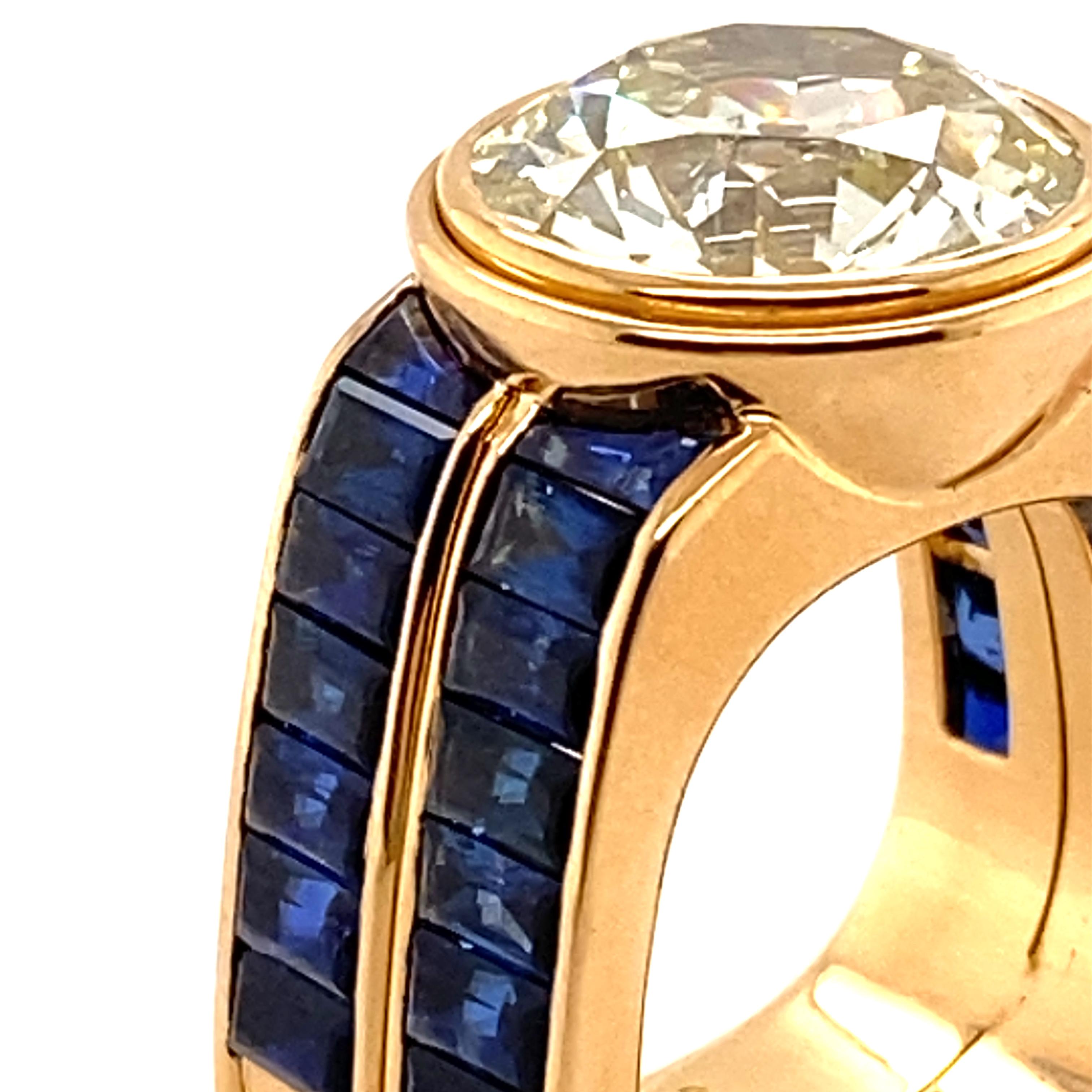 Magnificent Old European Cut Diamond and Sapphire Ring For Sale 5