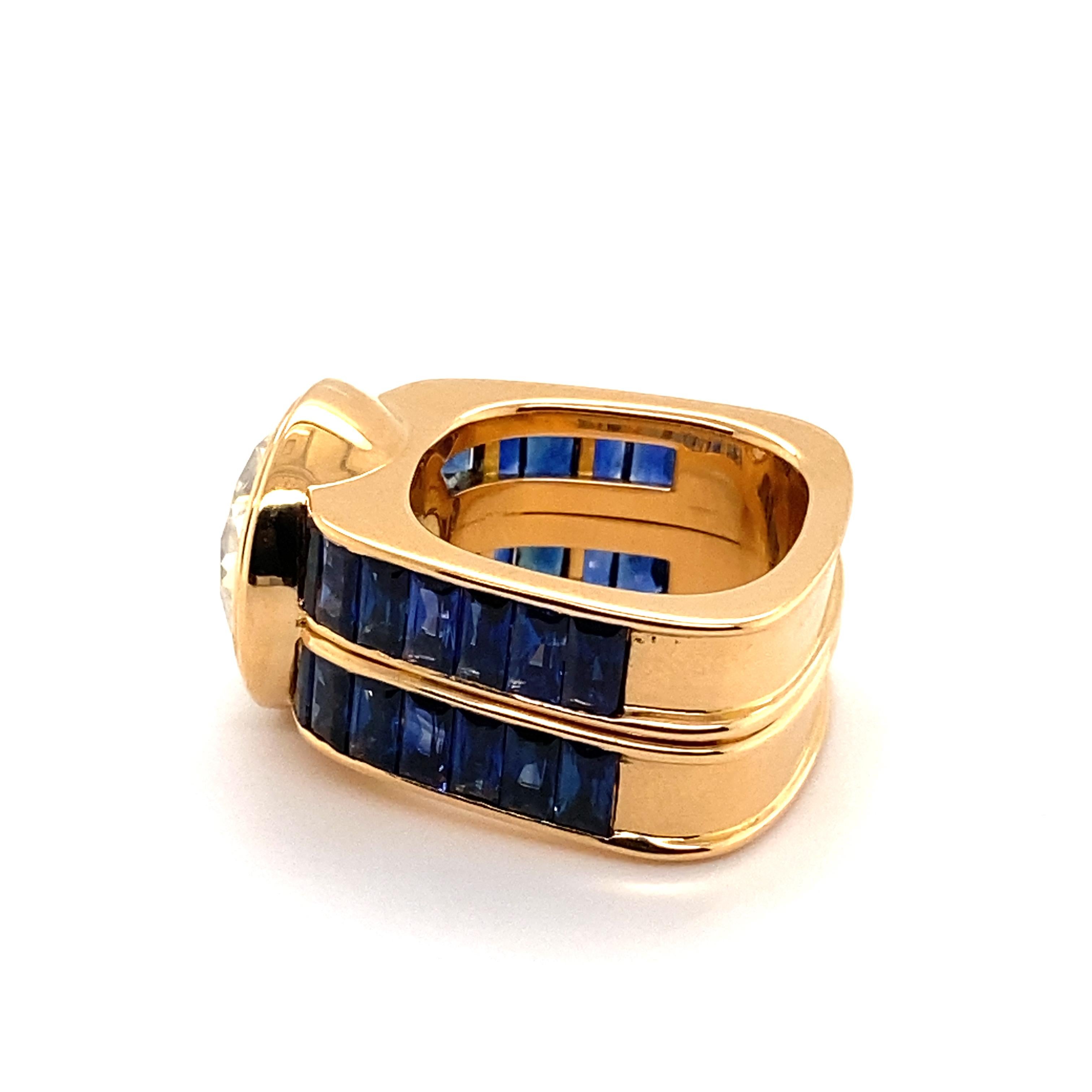 Magnificent Old European Cut Diamond and Sapphire Ring For Sale 6