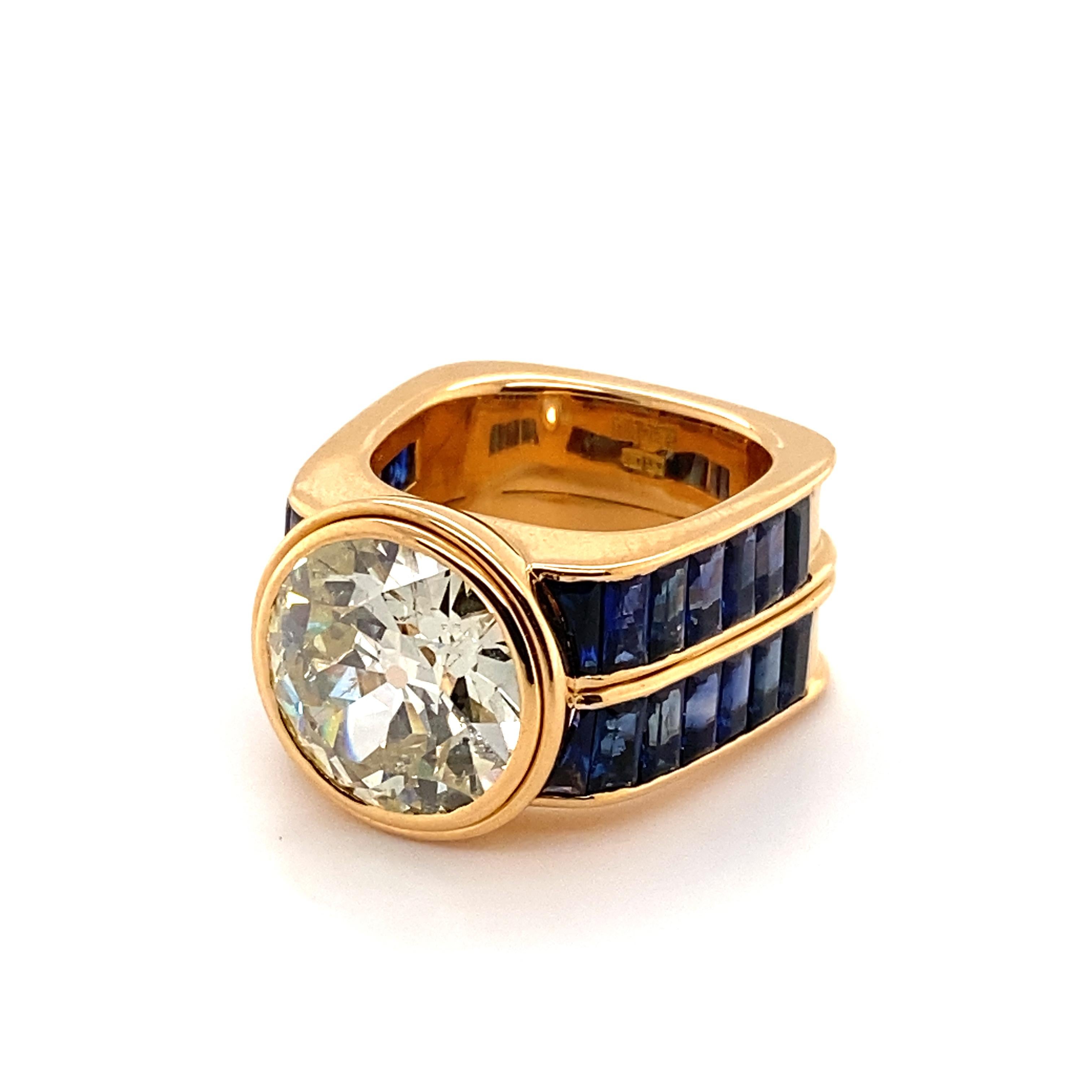 Magnificent Old European Cut Diamond and Sapphire Ring For Sale 2