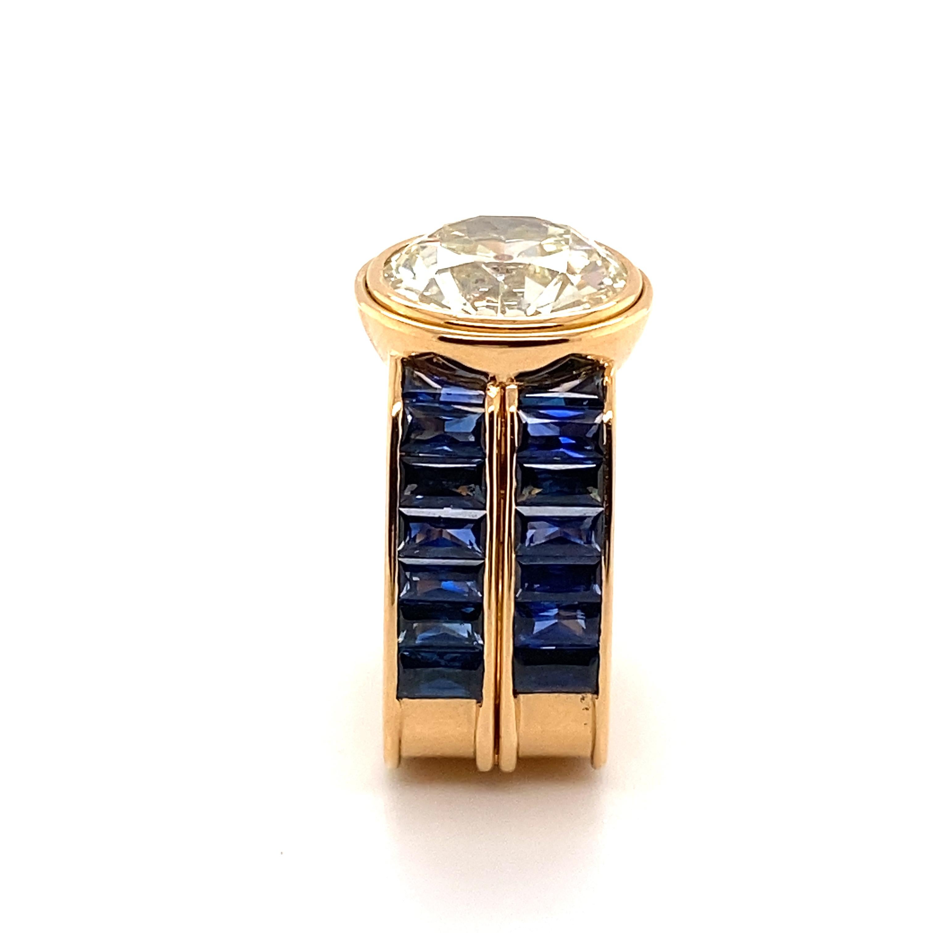 Magnificent Old European Cut Diamond and Sapphire Ring For Sale 3