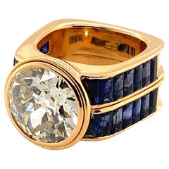 Magnificent Old European Cut Diamond and Sapphire Ring