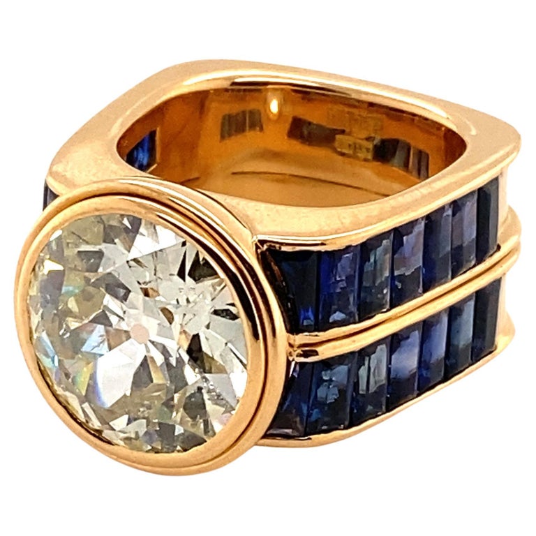 Magnificent Old European Cut Diamond and Sapphire Ring For Sale