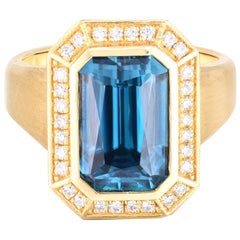 Magnificent, One of a Kind 14 Blue Zircon 8.64 Carat Ring with Round Diamonds