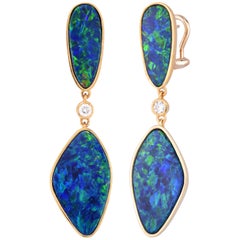 Magnificent, One of a Kind 18 Karat Yellow Gold Deep Australian Doublet Opals
