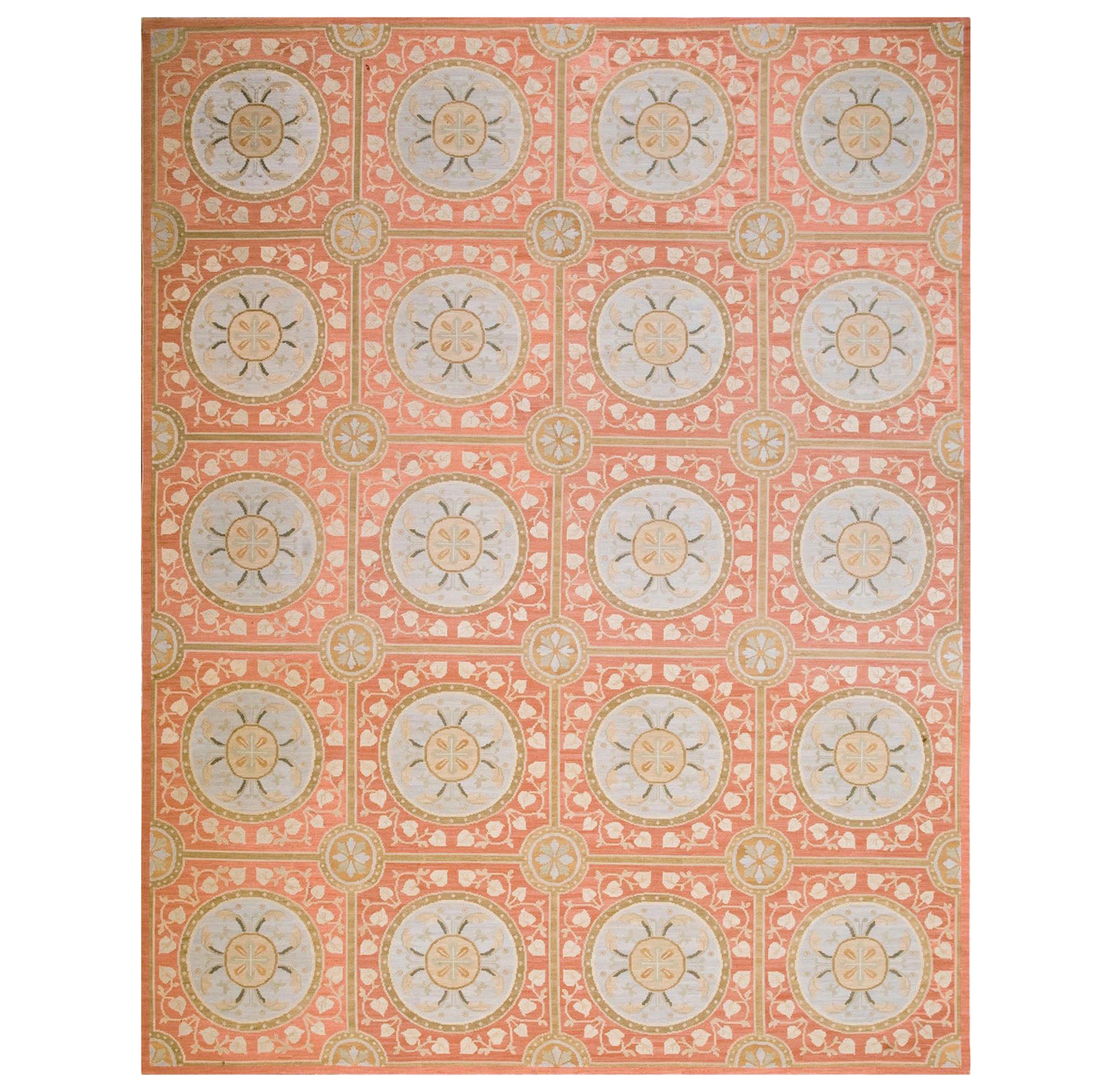 Prächtiger Orangefarbener Zeitgenössischer Handgewebter Flachgewebe-Teppich mit Nadelspitze im Angebot