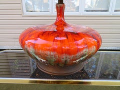 Magnificent Orange Oversized Squatty Danish Lava Drip Glaze Lamps Modern