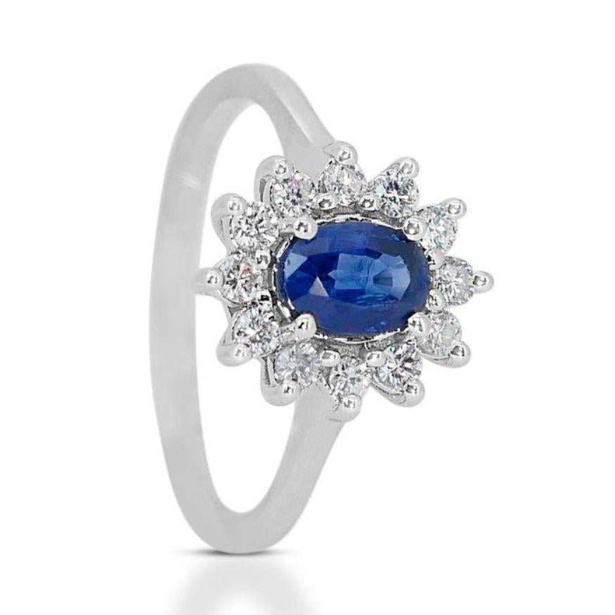 Oval Cut Magnificent Oval Brilliant Sapphire Ring with Side Diamonds in 18K White Gold  For Sale