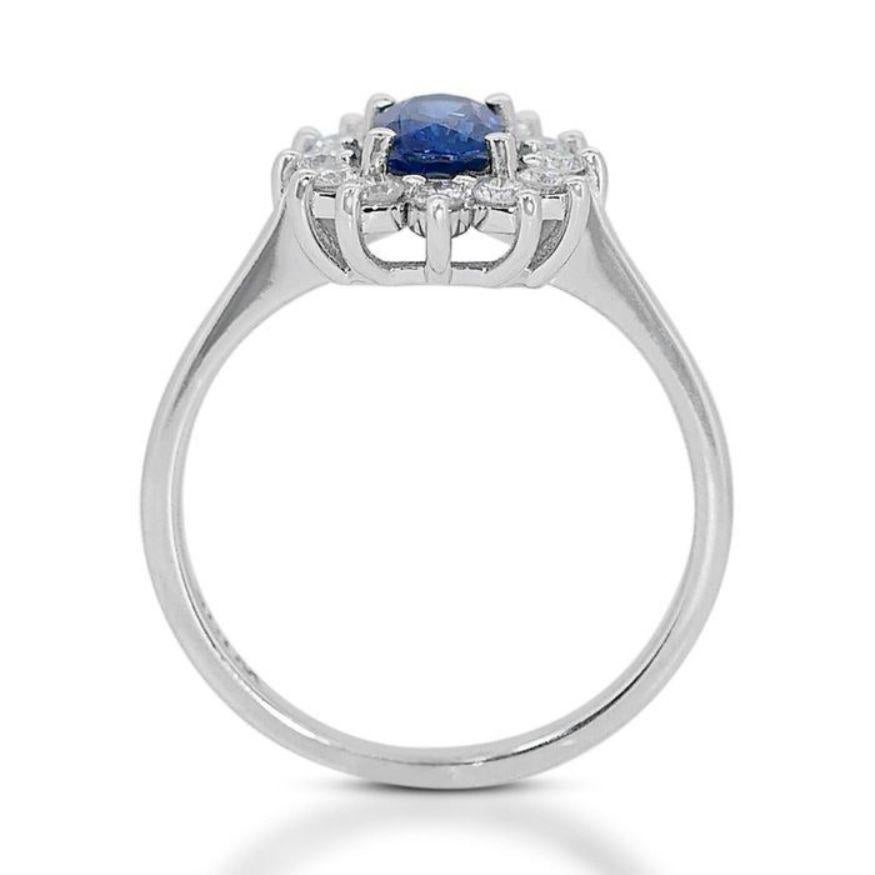 Women's Magnificent Oval Brilliant Sapphire Ring with Side Diamonds in 18K White Gold  For Sale