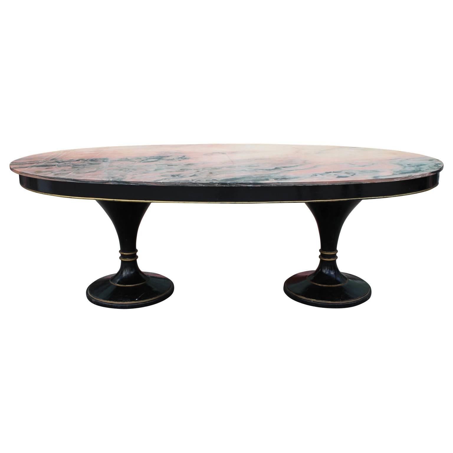 Hollywood Regency Magnificent Oval Top Dining Table with Pink Marble Attr. Maison Jansen