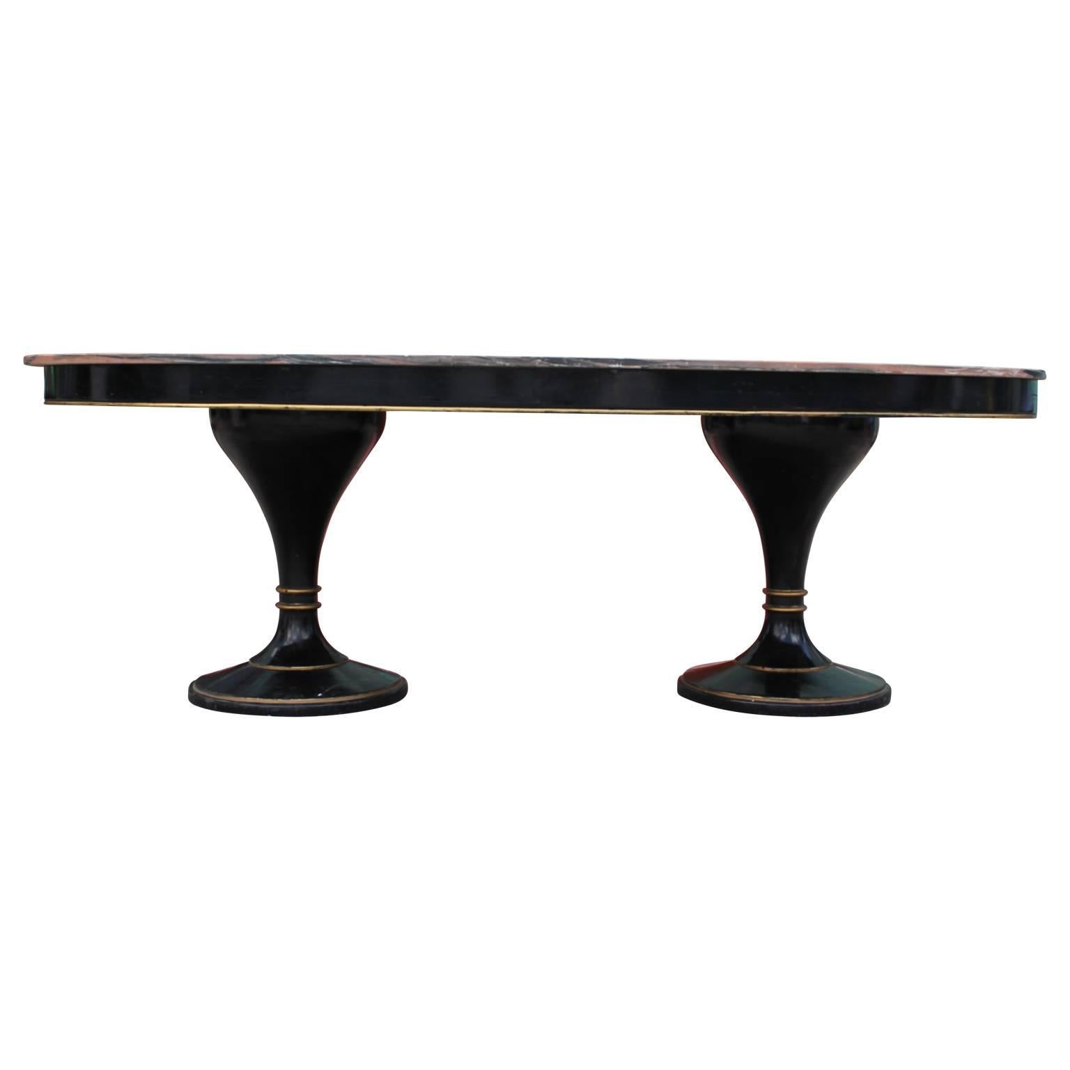 Argentine Magnificent Oval Top Dining Table with Pink Marble Attr. Maison Jansen