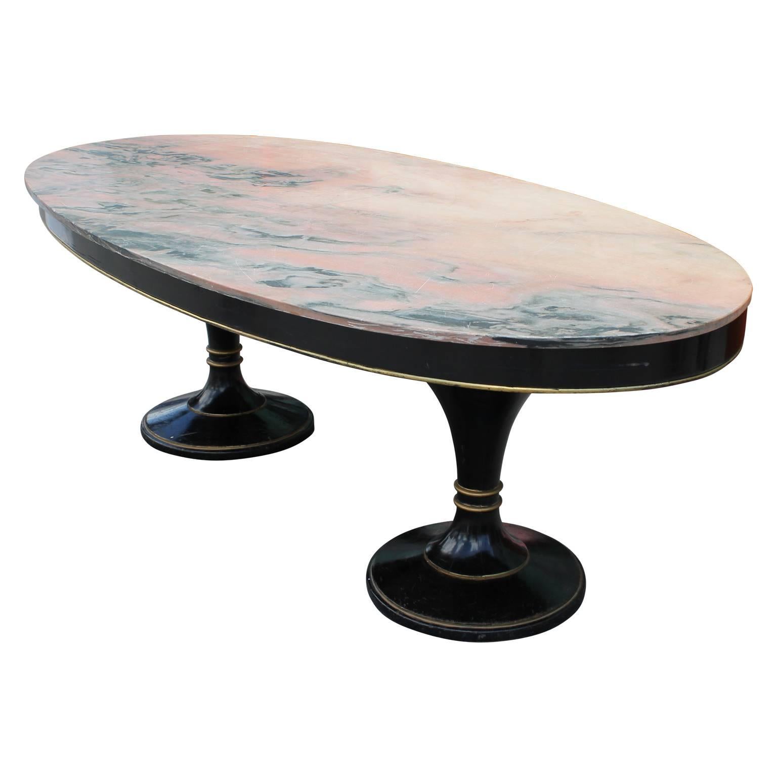 Magnificent Oval Top Dining Table with Pink Marble Attr. Maison Jansen