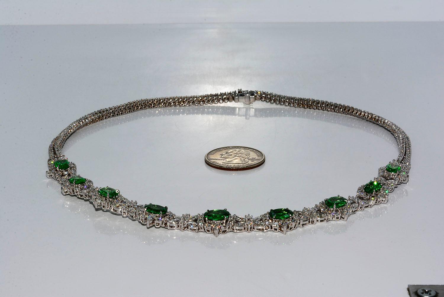 Magnificent Oval Tsavorite Garnet and Diamond Necklace 18 Karat White Gold 5