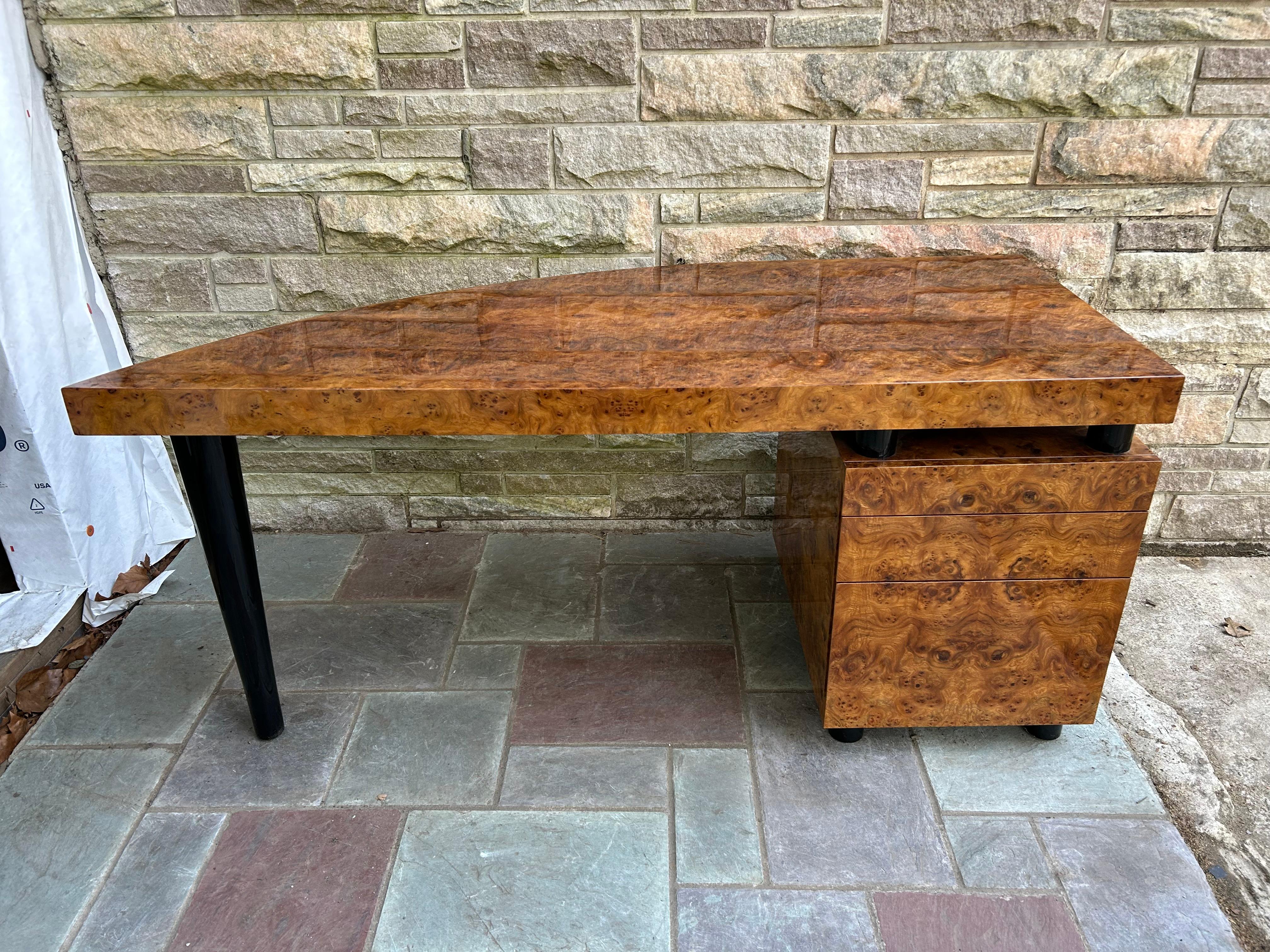 Mid-Century Modern Magnificent Pace Collection Burl Wood Desk Leon Rosen For Sale