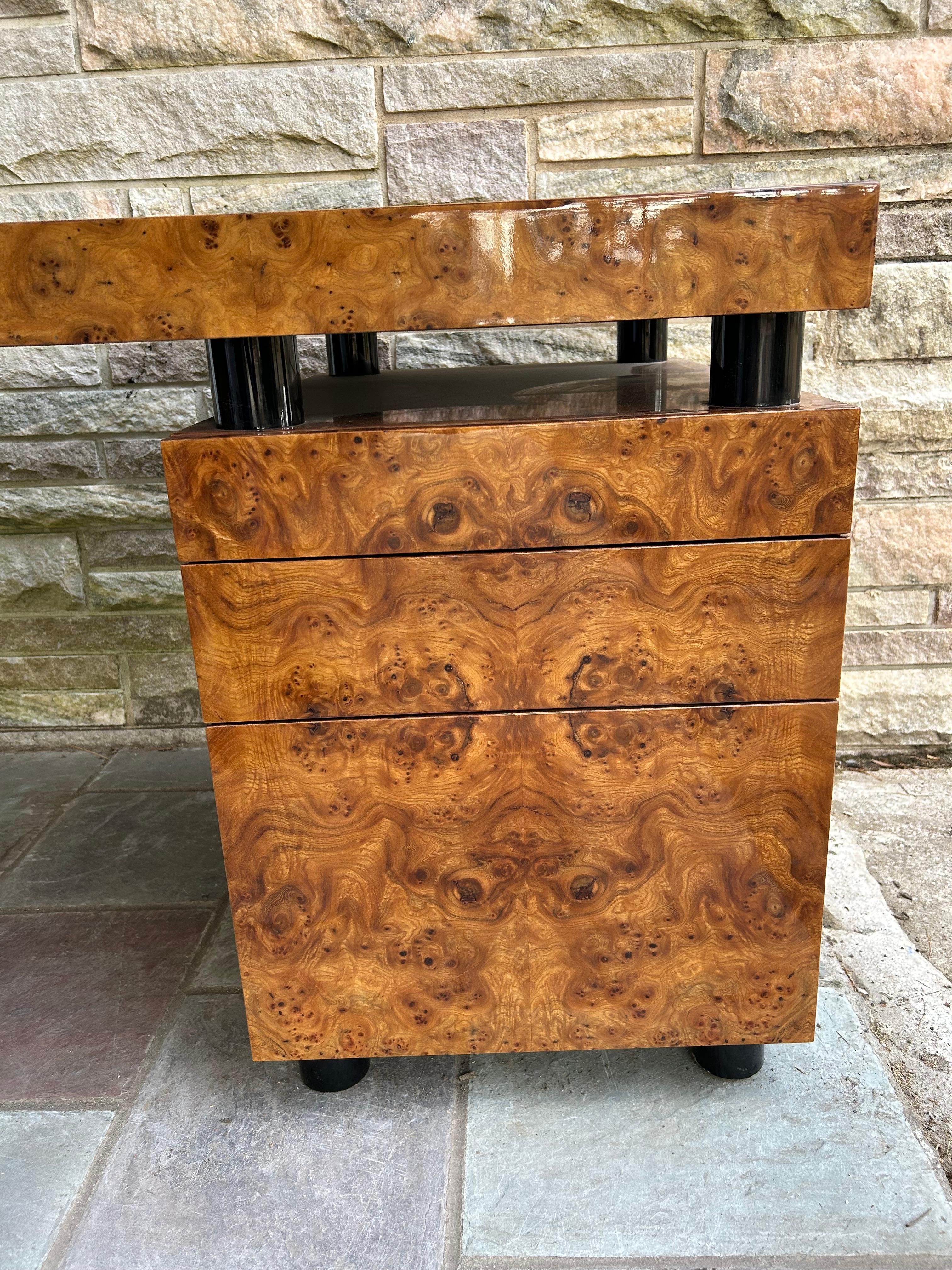 Lacquered Magnificent Pace Collection Burl Wood Desk Leon Rosen For Sale