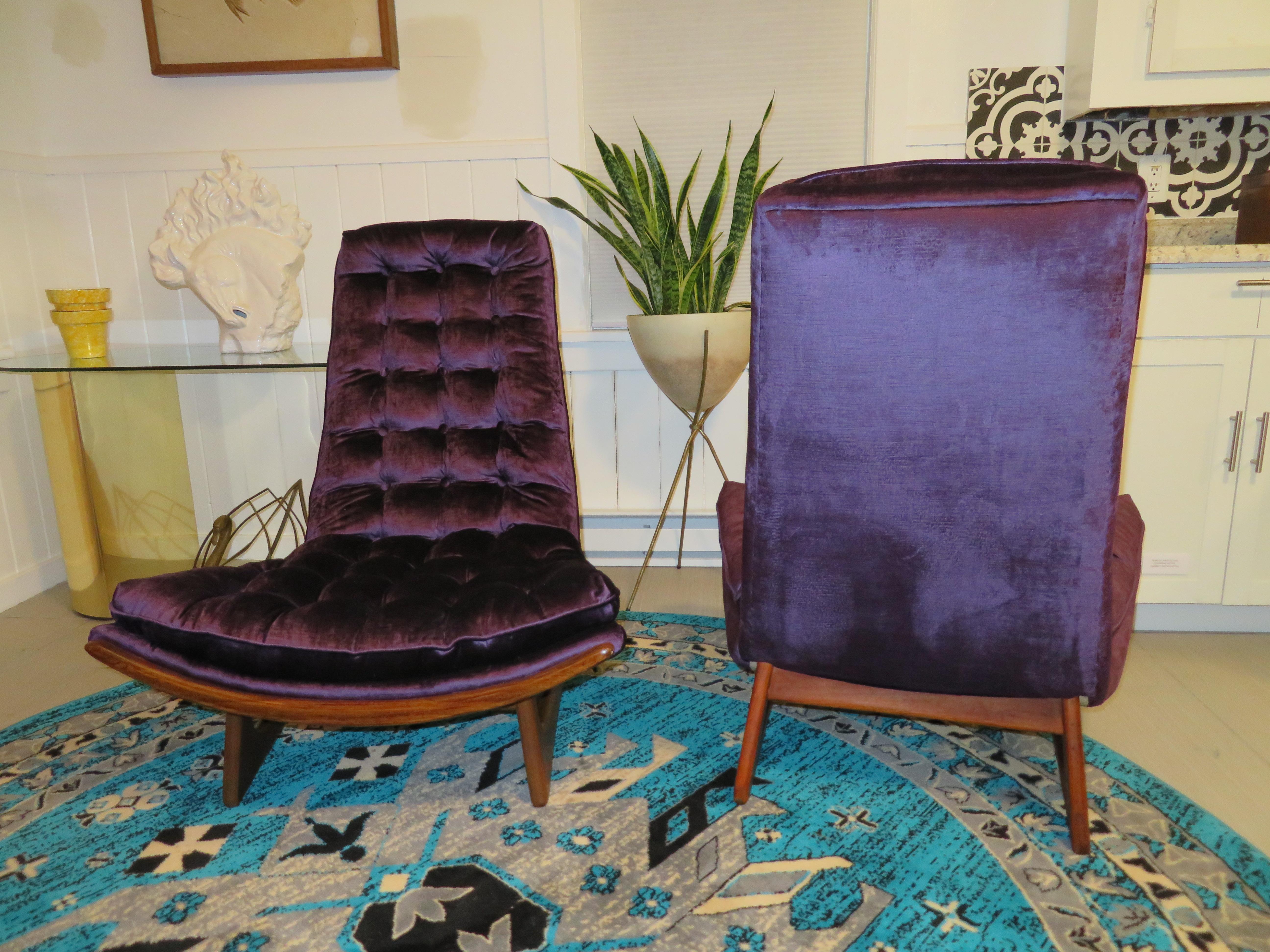 Magnificent Pair of Adrian Pearsall Tall Tufted Sculptural Walnut Scoop Chairs For Sale 7