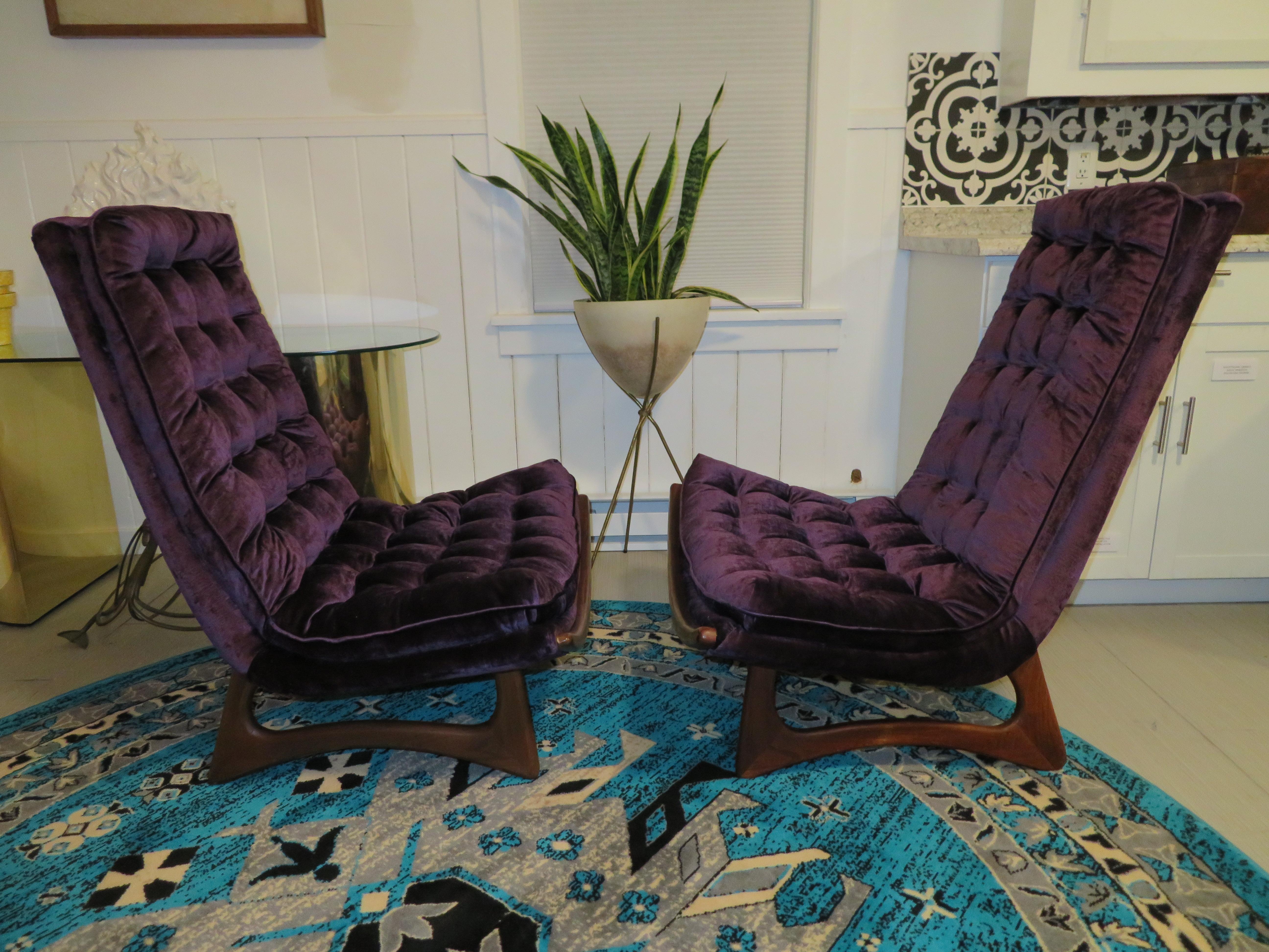Mid-Century Modern Magnificent Pair of Adrian Pearsall Tall Tufted Sculptural Walnut Scoop Chairs For Sale
