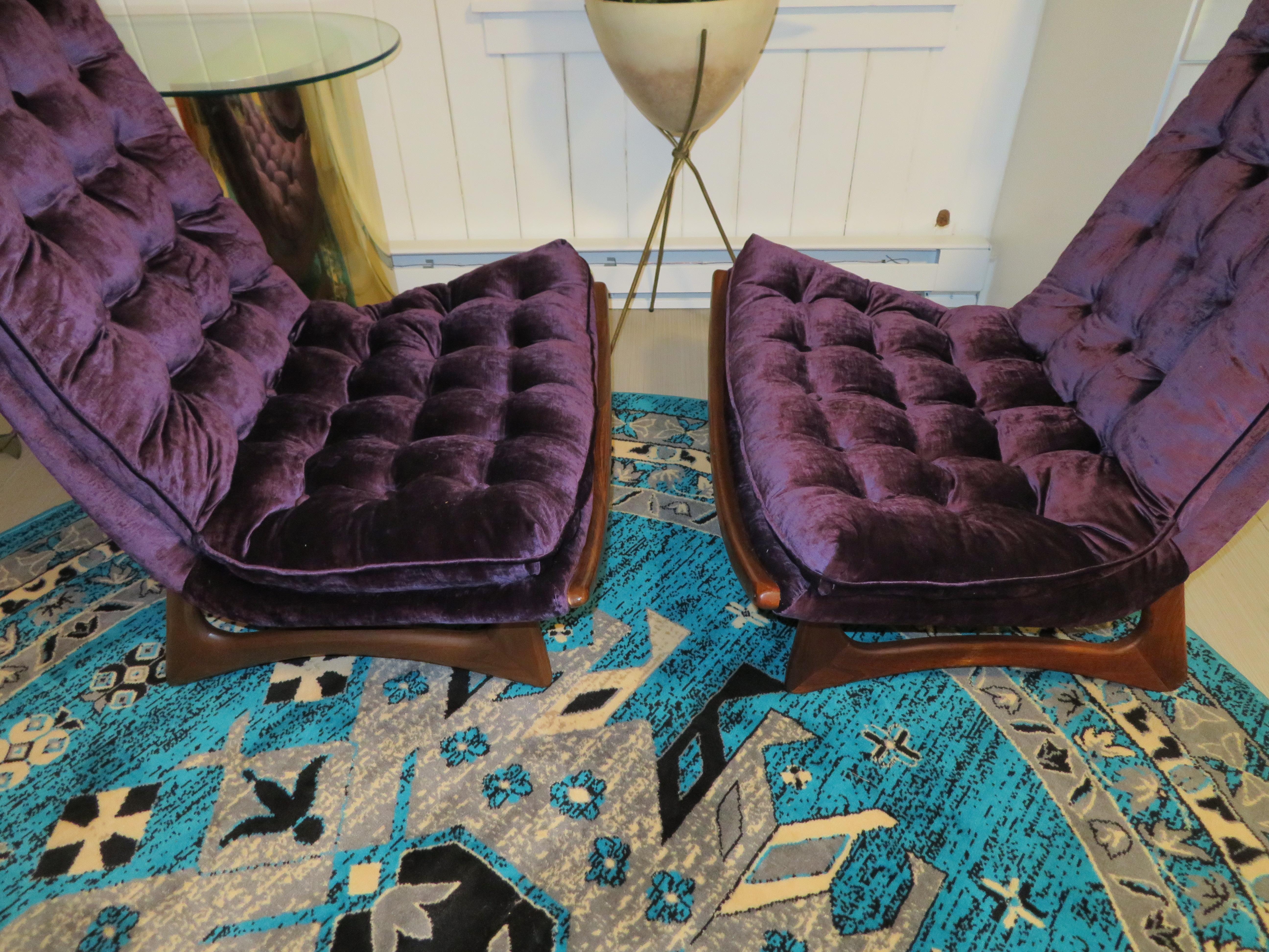 American Magnificent Pair of Adrian Pearsall Tall Tufted Sculptural Walnut Scoop Chairs For Sale