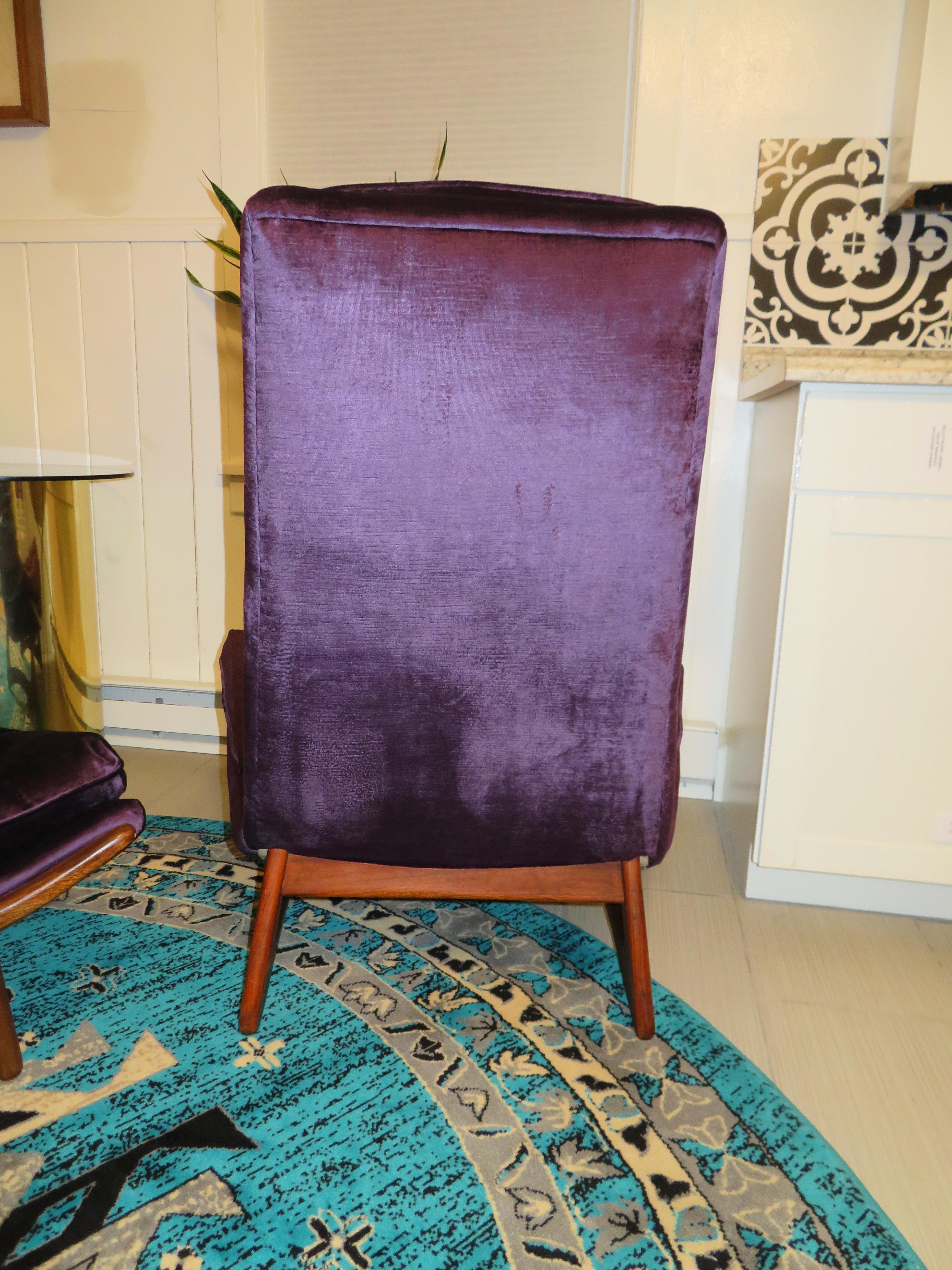 Upholstery Magnificent Pair of Adrian Pearsall Tall Tufted Sculptural Walnut Scoop Chairs For Sale