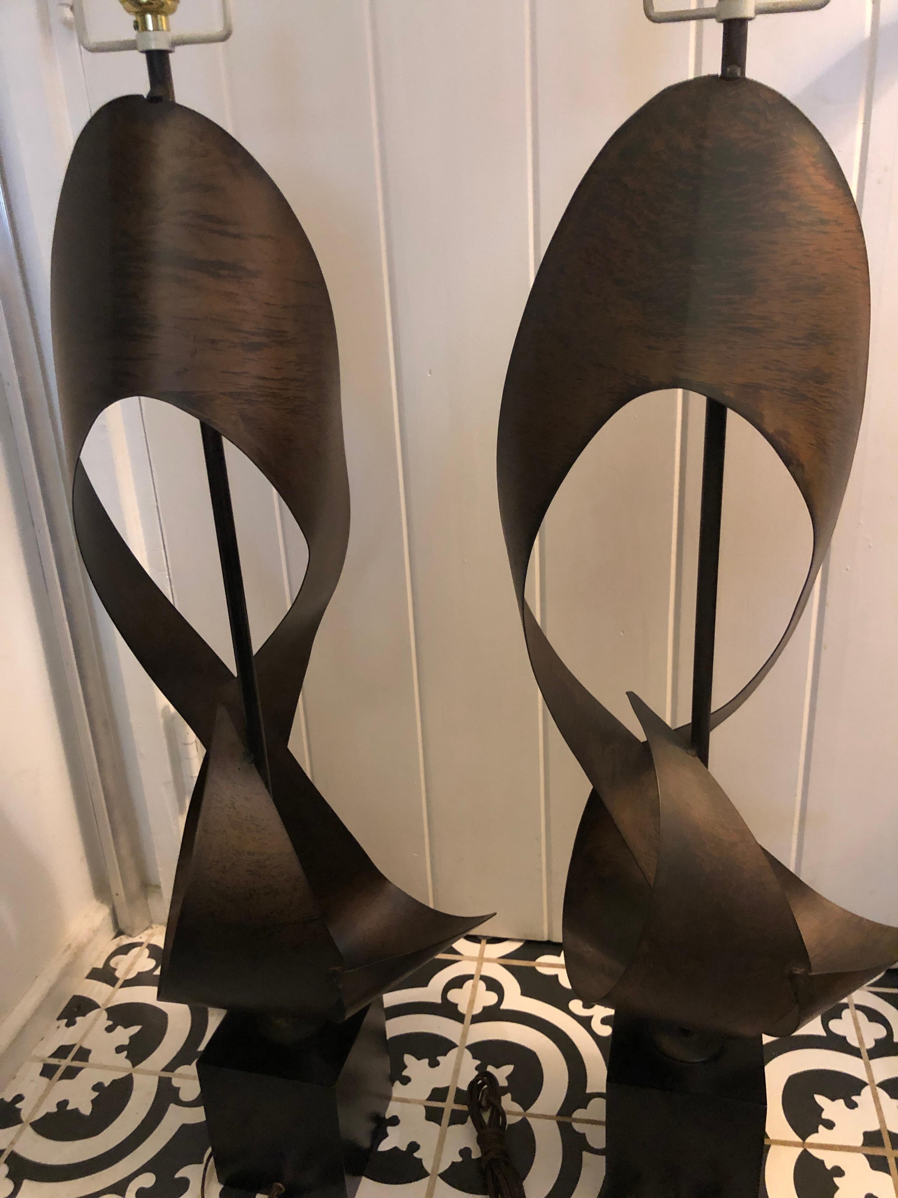 Magnificent Pair Brutalist Ribbon Laurel Lamps Richard Barr and Harold Weiss For Sale 9