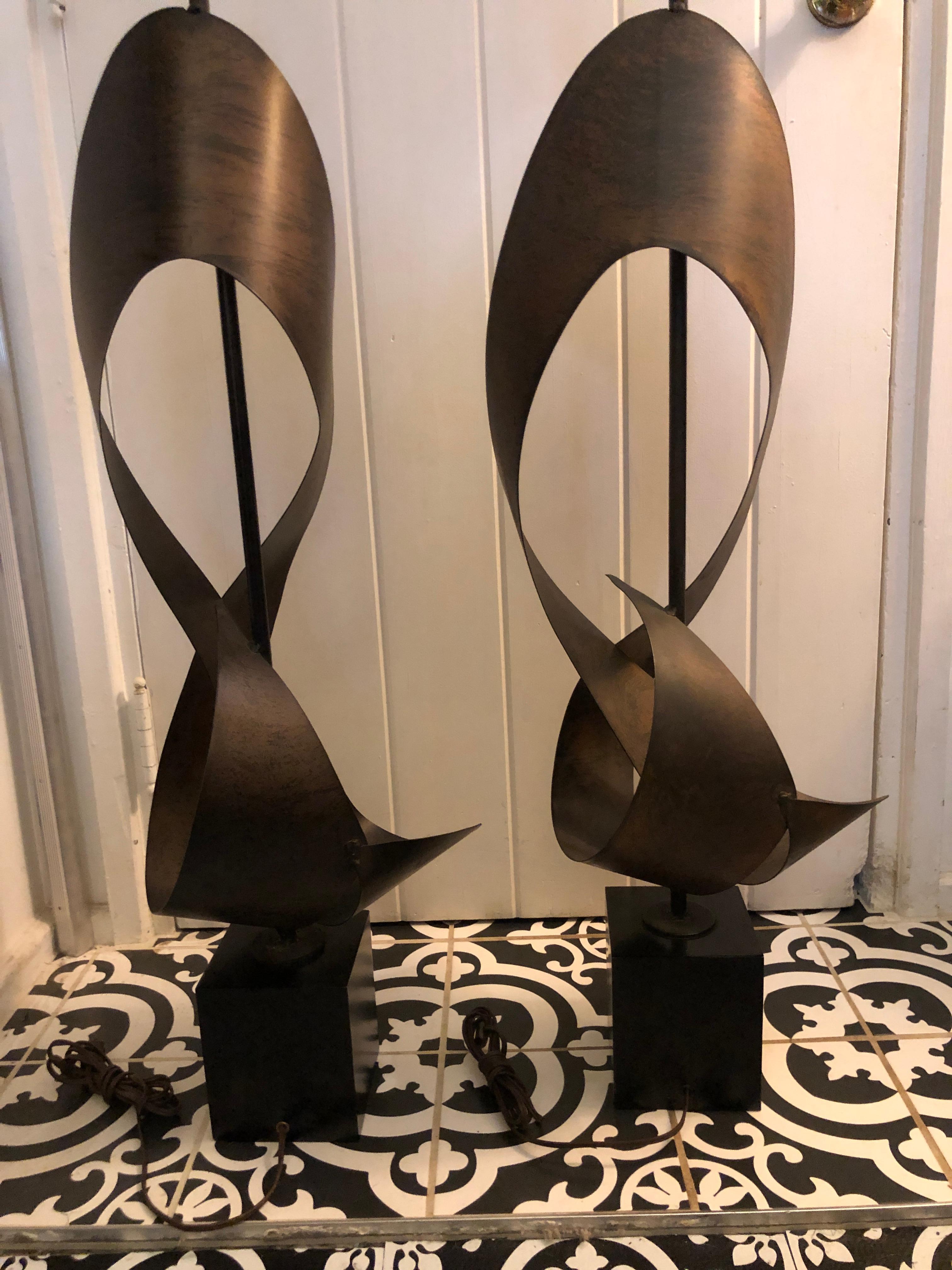 Magnificent Pair Brutalist Ribbon Laurel Lamps Richard Barr and Harold Weiss For Sale 10