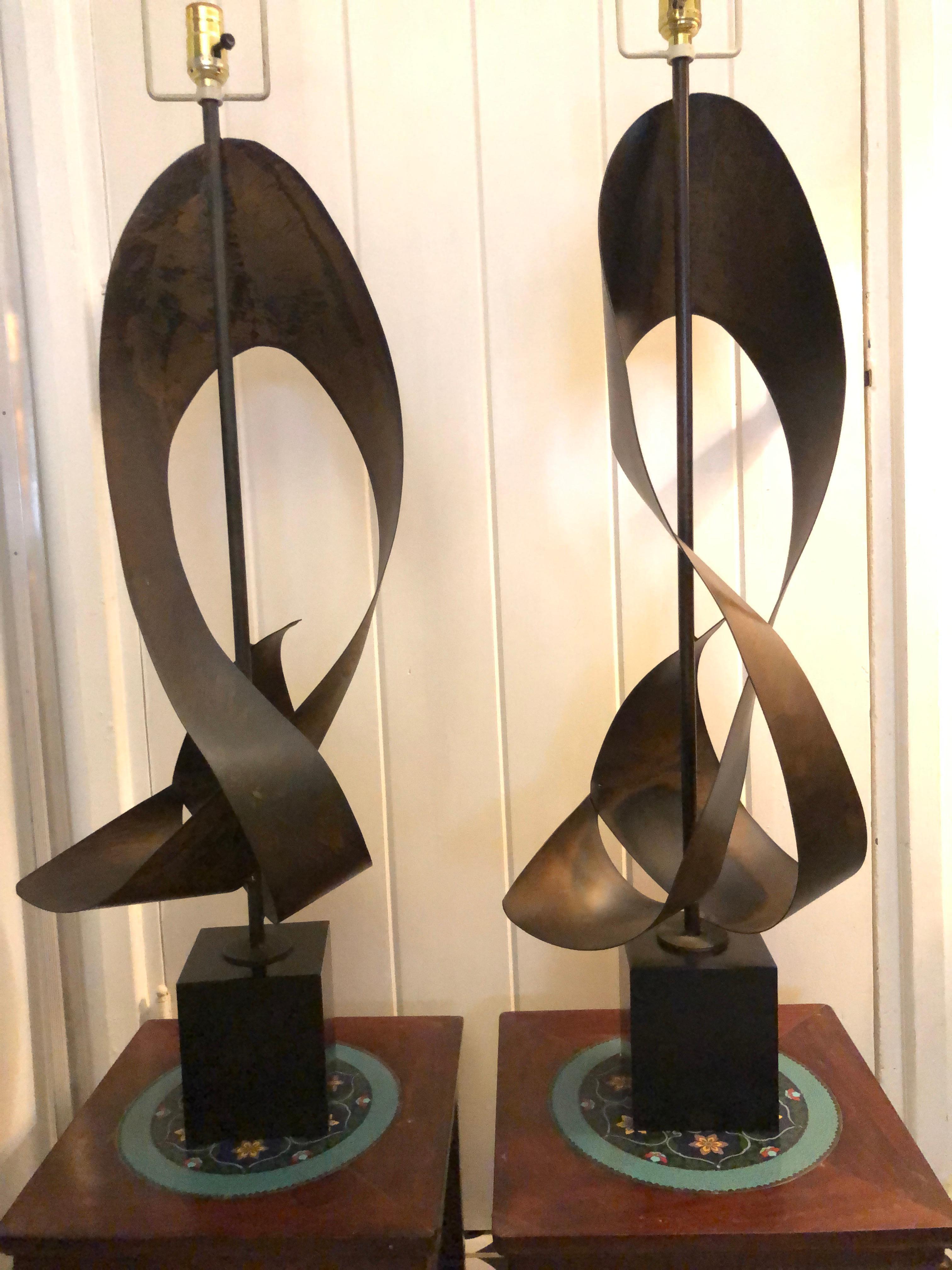 Magnificent Pair Brutalist Ribbon Laurel Lamps Richard Barr and Harold Weiss For Sale 13