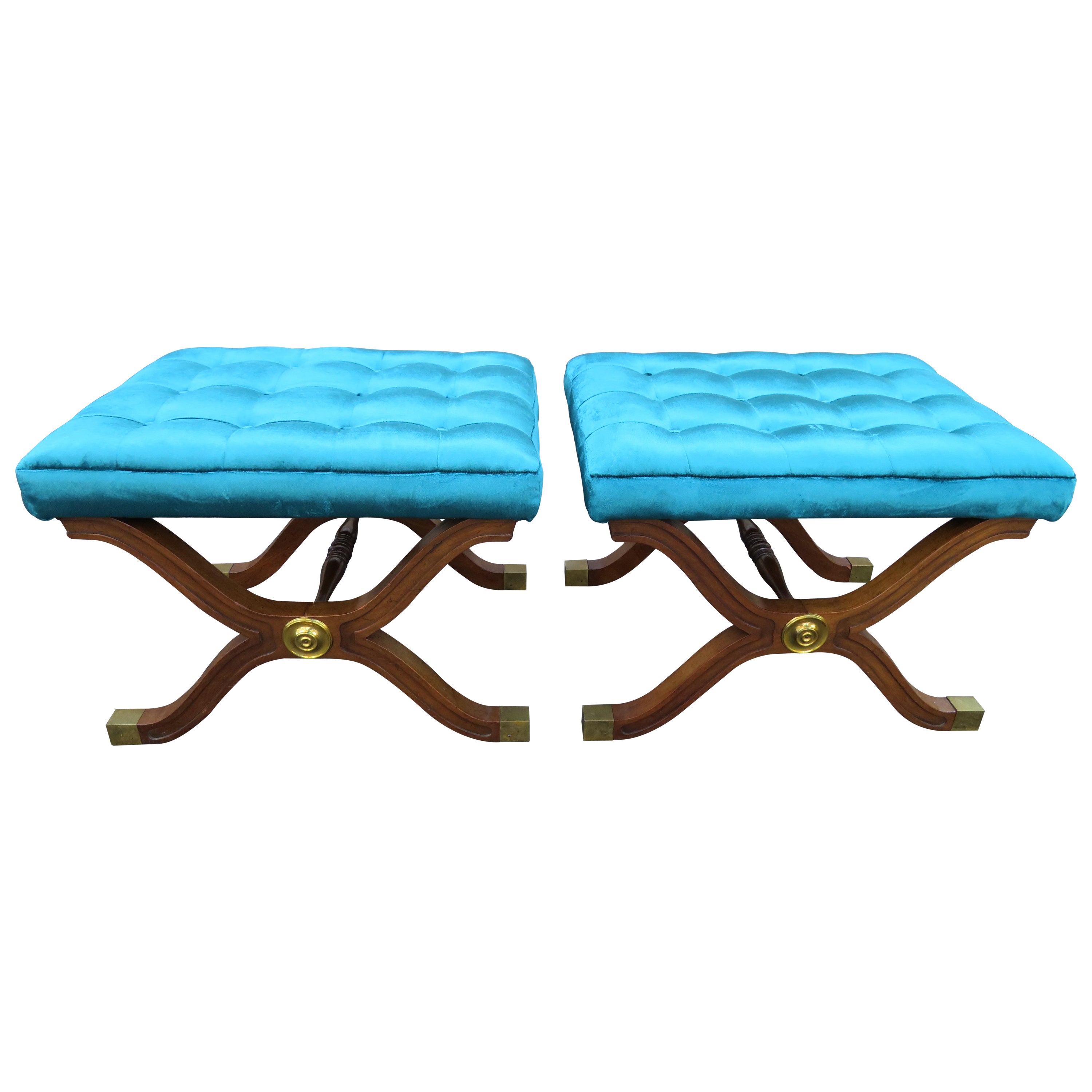 Magnificent Pair Dorothy Draper Henredon Heritage Bench Ottoman Hollywood