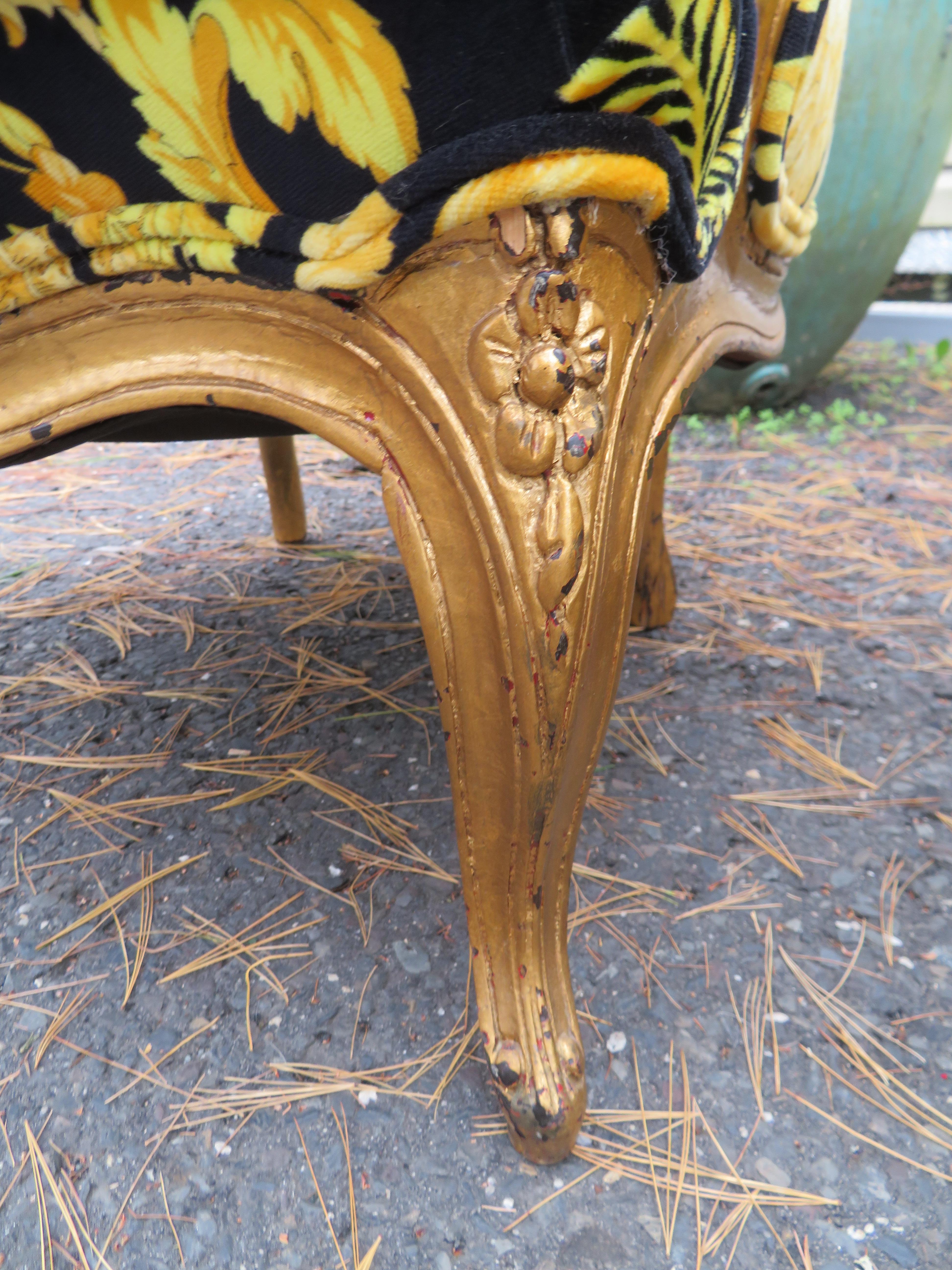 20th Century Magnificent Pair French Louis 15th Style Carved Chairs Custom Versace Fabric For Sale