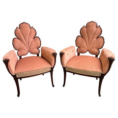 Magnificent Pair Grosfeld House Leaf Back Lounge Chairs Hollywood Regency