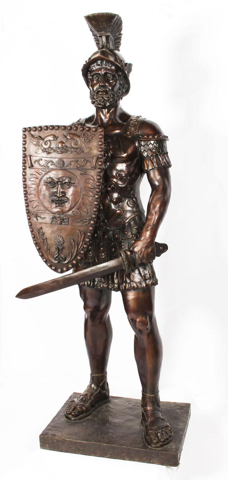 Magnificent Pair of Huge Bronze Roman Soldier Centurion Statues, 20th