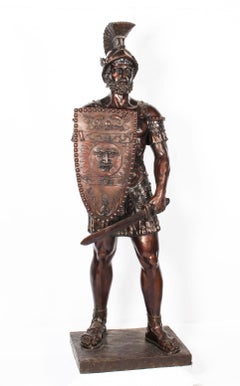 Pair of Bronze Roman Soldier Centurion Statues, 20th Century