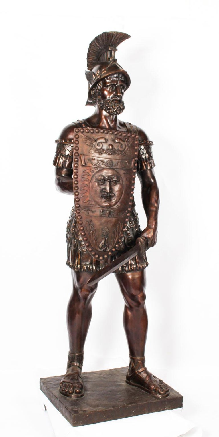 Magnificent Pair of Huge Bronze Roman Soldier Centurion Statues, 20th