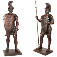 Pair of Bronze Roman Soldier Centurion Statues, 20th Century