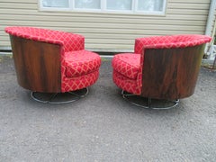 Magnificent Pair Milo Baughman Style Rosewood Swivel Lounge Chairs Mid-Century