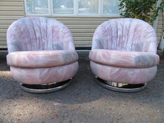 Magnificent Pair Milo Baughman Thayer Coggin Swivel Chrome Rocker Chairs