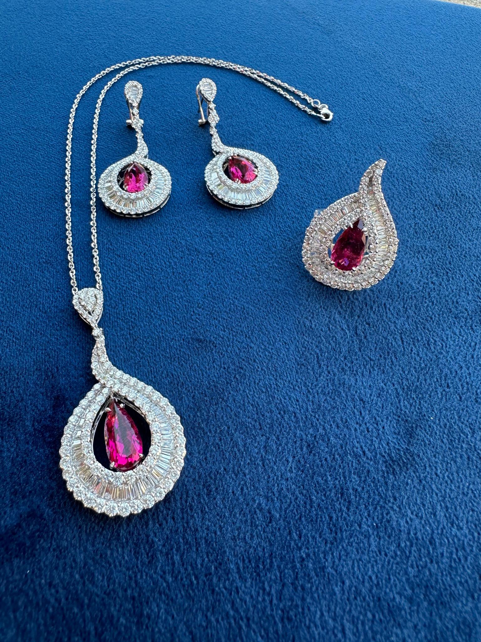 Magnificent Pair of 18.08 Carat Rubellite & Diamond 18K White Gold Drop Earrings In Excellent Condition For Sale In Tustin, CA