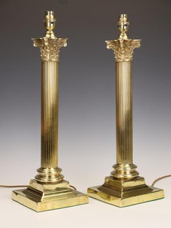 Magnificent Pair of 19th Century Brass Corinthian Column Table Lamps