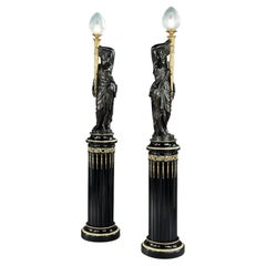 Magnificent Pair of 19th Century Bronze Figural Torchères by Henry Dasson