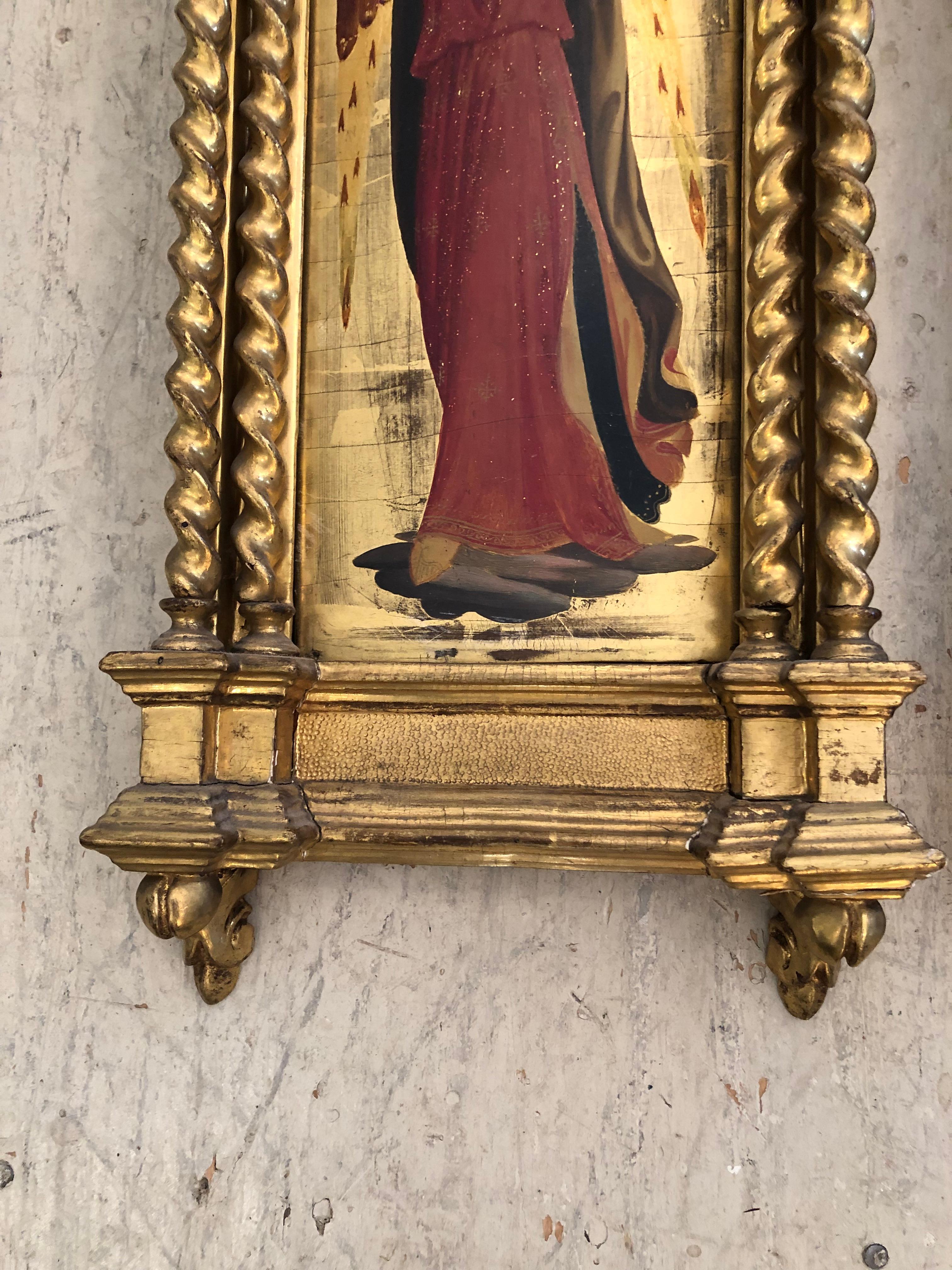 Italian Magnificent Pair of 19th Century Giltwood Handpainted Icons
