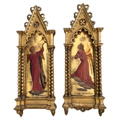 Magnifique paire d'icônes peintes à la main en bois doré du XIXe siècle