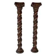 Magnificent Pair of Victorian Twisted Carved Corinthian Columns