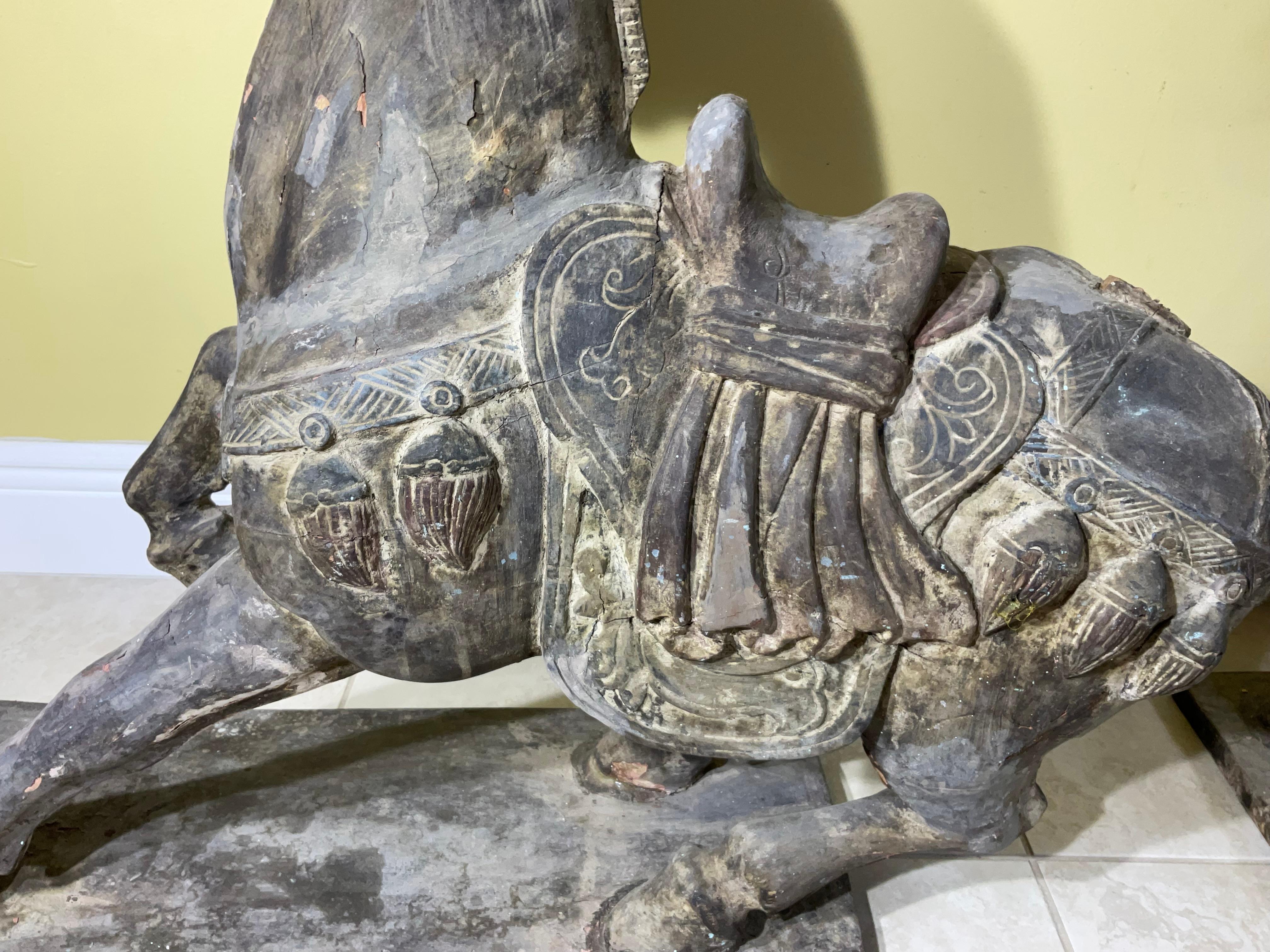 Wood Magnificent Pair of Antique Tang Dynasty Style Carved Horses For Sale
