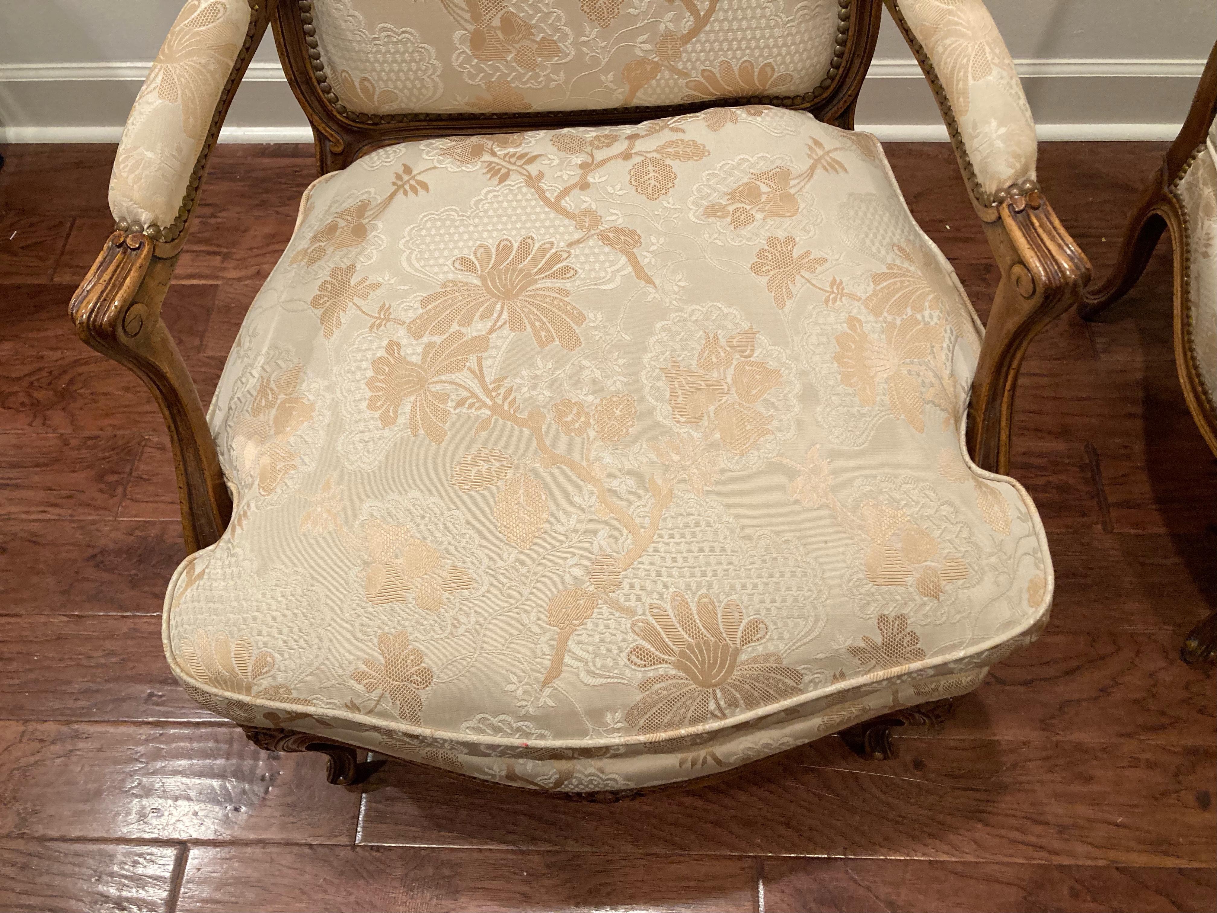 Magnificent Pair of French Balzarotti Louis XVI Style Bergere Armchairs 6