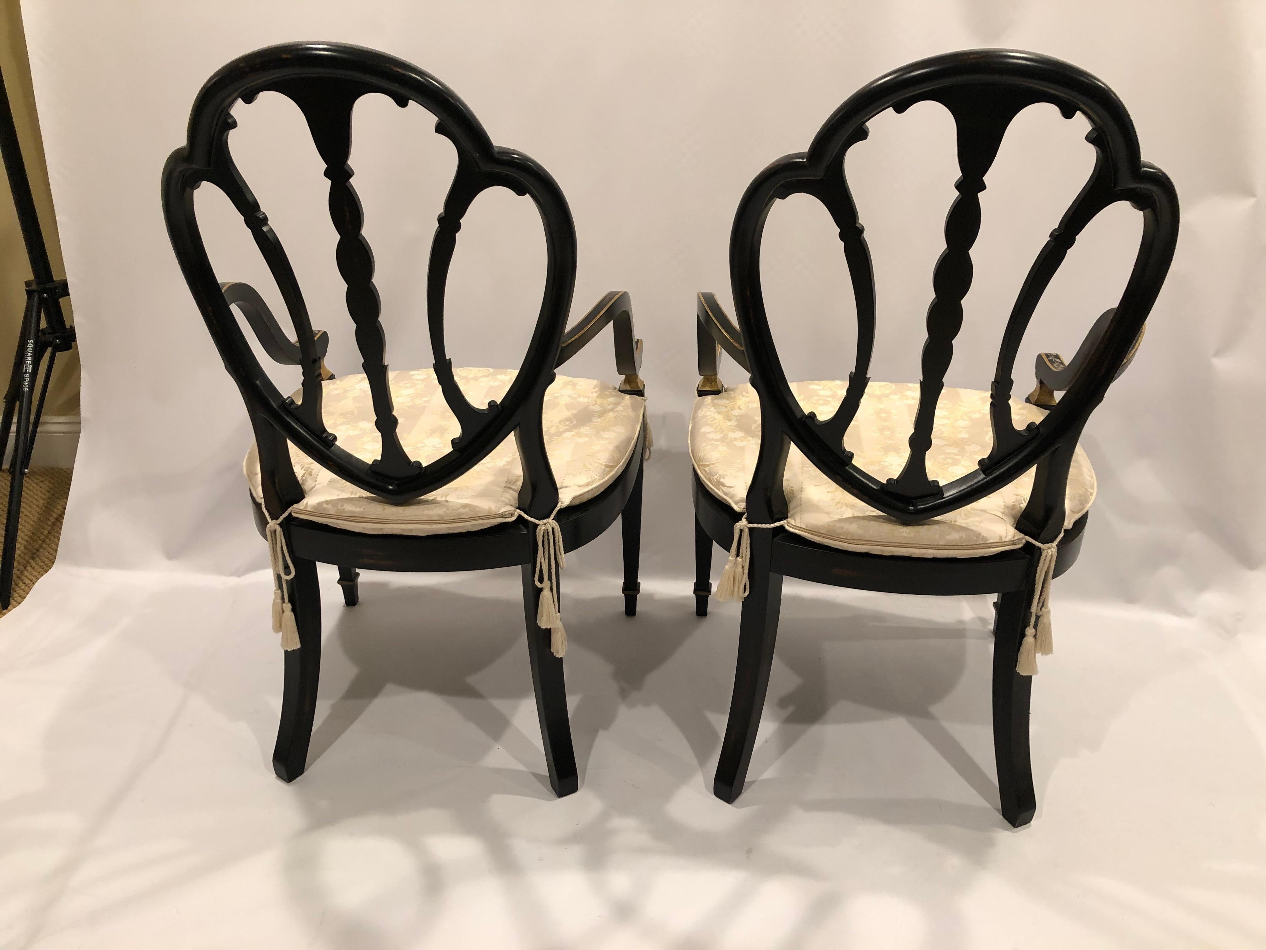 Magnificent Pair of Black Hand Painted Italian Armchairs with Caned Seats For Sale 8