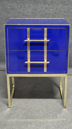 Magnificent Pair of Blue Murano Glass Bedside Tables Made in Italy Available