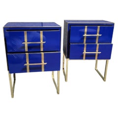 Magnificent Pair of Blue Murano Glass Bedside Tables Made in Italy Available