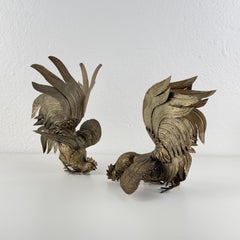 Magnificent Pair of Brass Foraging Roosters, Italy, 1950s – Attributed to Gucci